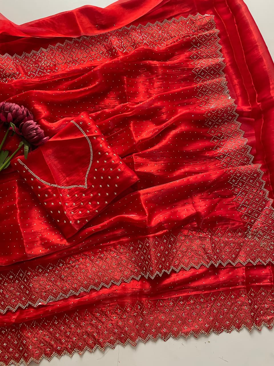 Designer Jmy Chu Saree With Heavy Jarkan And Diamond Work