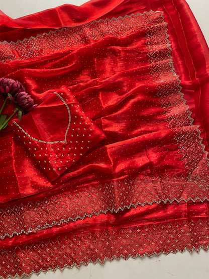 Designer Jmy Chu Saree With Heavy Jarkan And Diamond Work