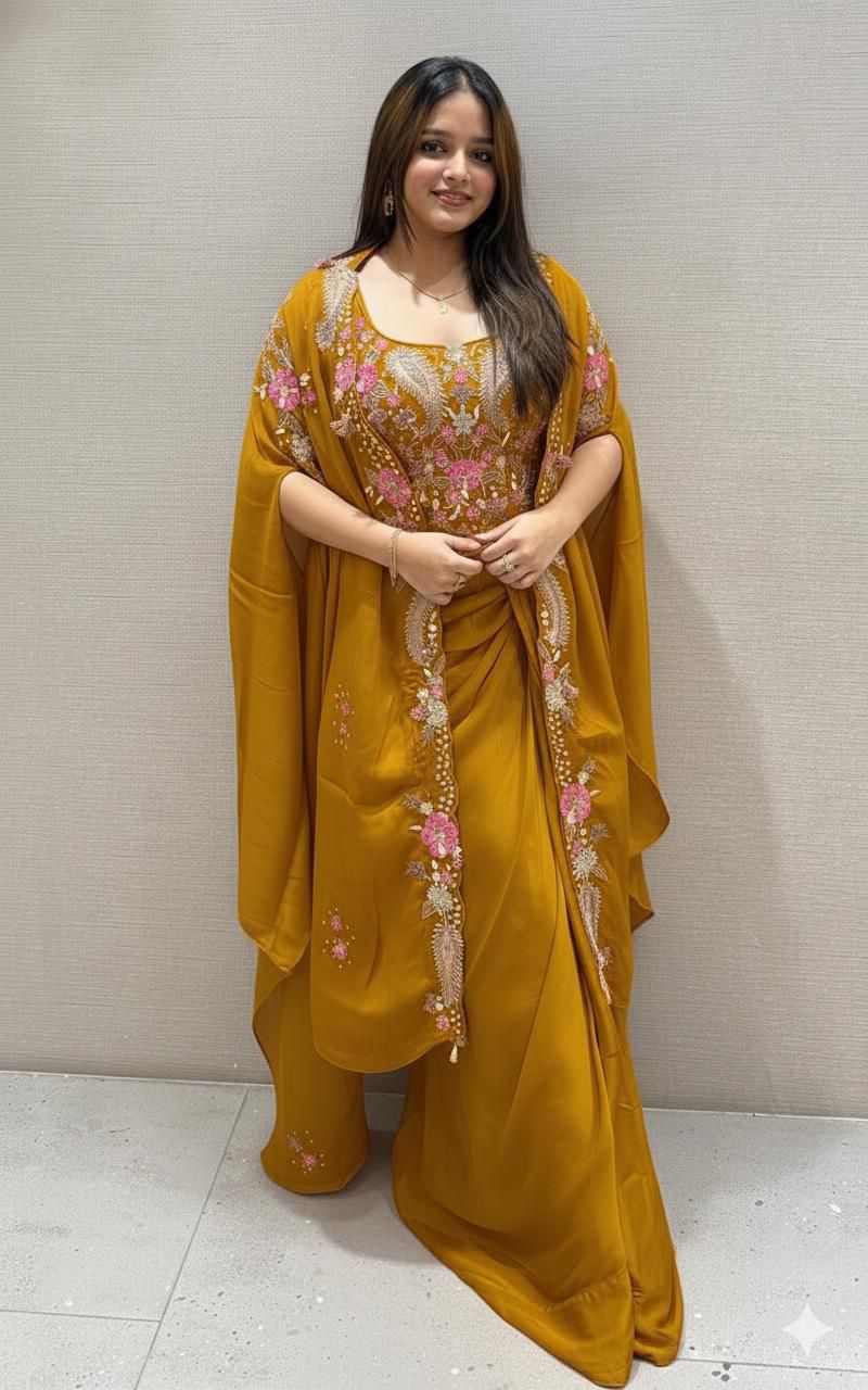 Rangoli Silk Dhoti Style Embroidery Work Indowestern