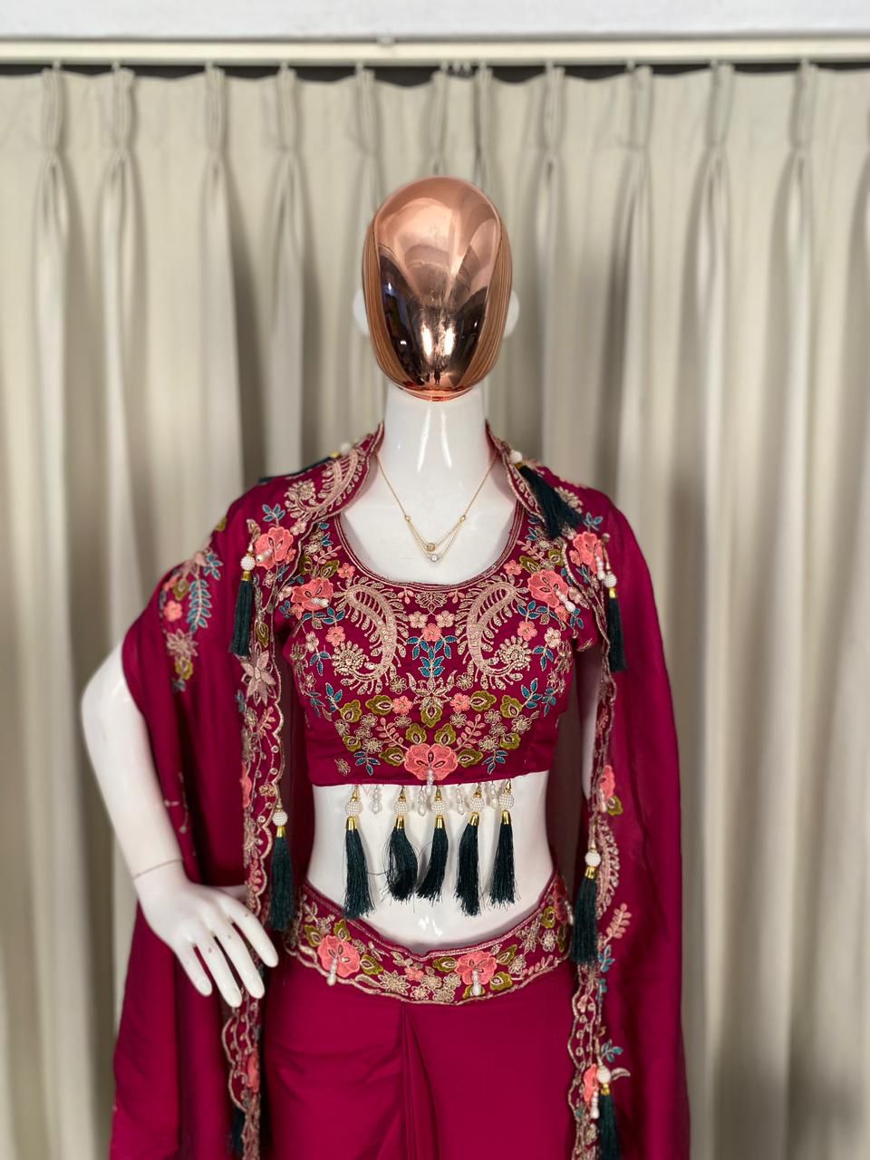 Pink Floral Embroidered Indowestern Dress For Women