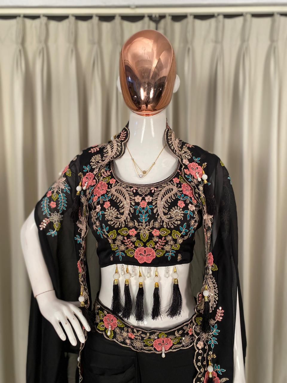 Elegant Black Embroidered Dhoti Style Indowestern