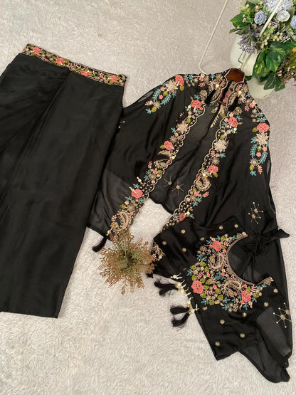 Elegant Black Embroidered Dhoti Style Indowestern
