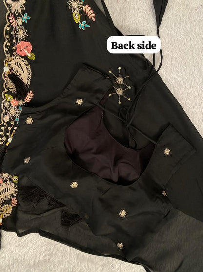 Elegant Black Embroidered Dhoti Style Indowestern