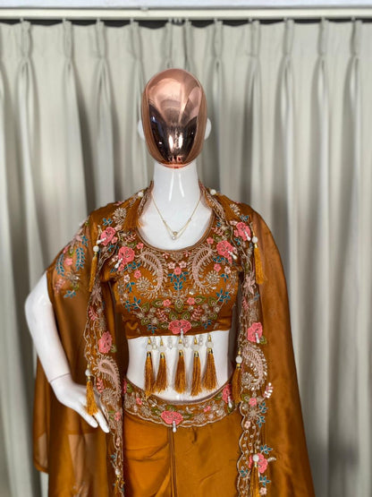 Rangoli Silk Dhoti Style Embroidery Work Indowestern