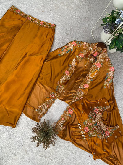 Rangoli Silk Dhoti Style Embroidery Work Indowestern