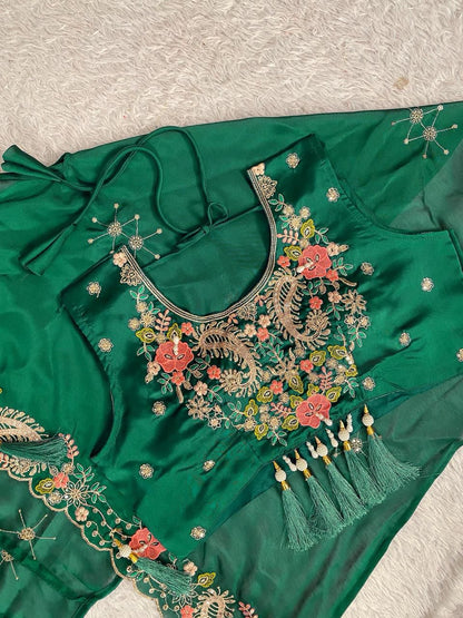 Green Floral Embroidered Dhoti Style Indo-Western Outfit