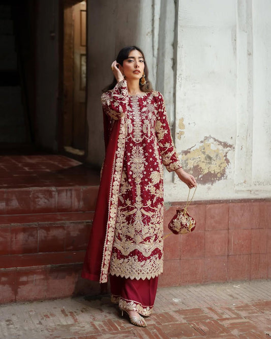 Red Embroidered Pakistani Salwar Kameez with Palazzo