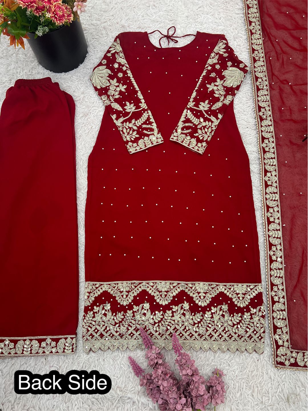 Red Embroidered Pakistani Salwar Kameez with Palazzo