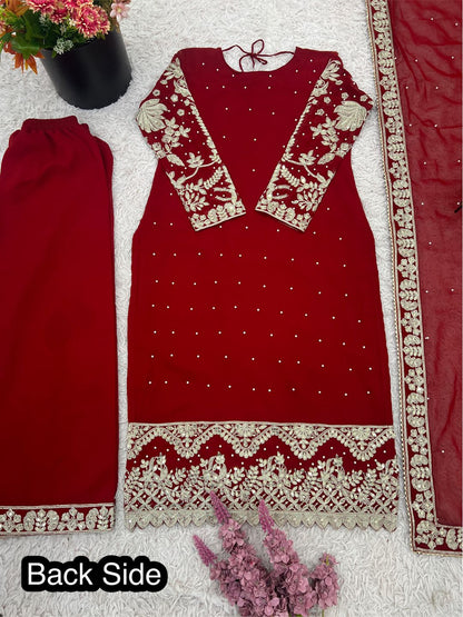 Red Embroidered Pakistani Salwar Kameez with Palazzo
