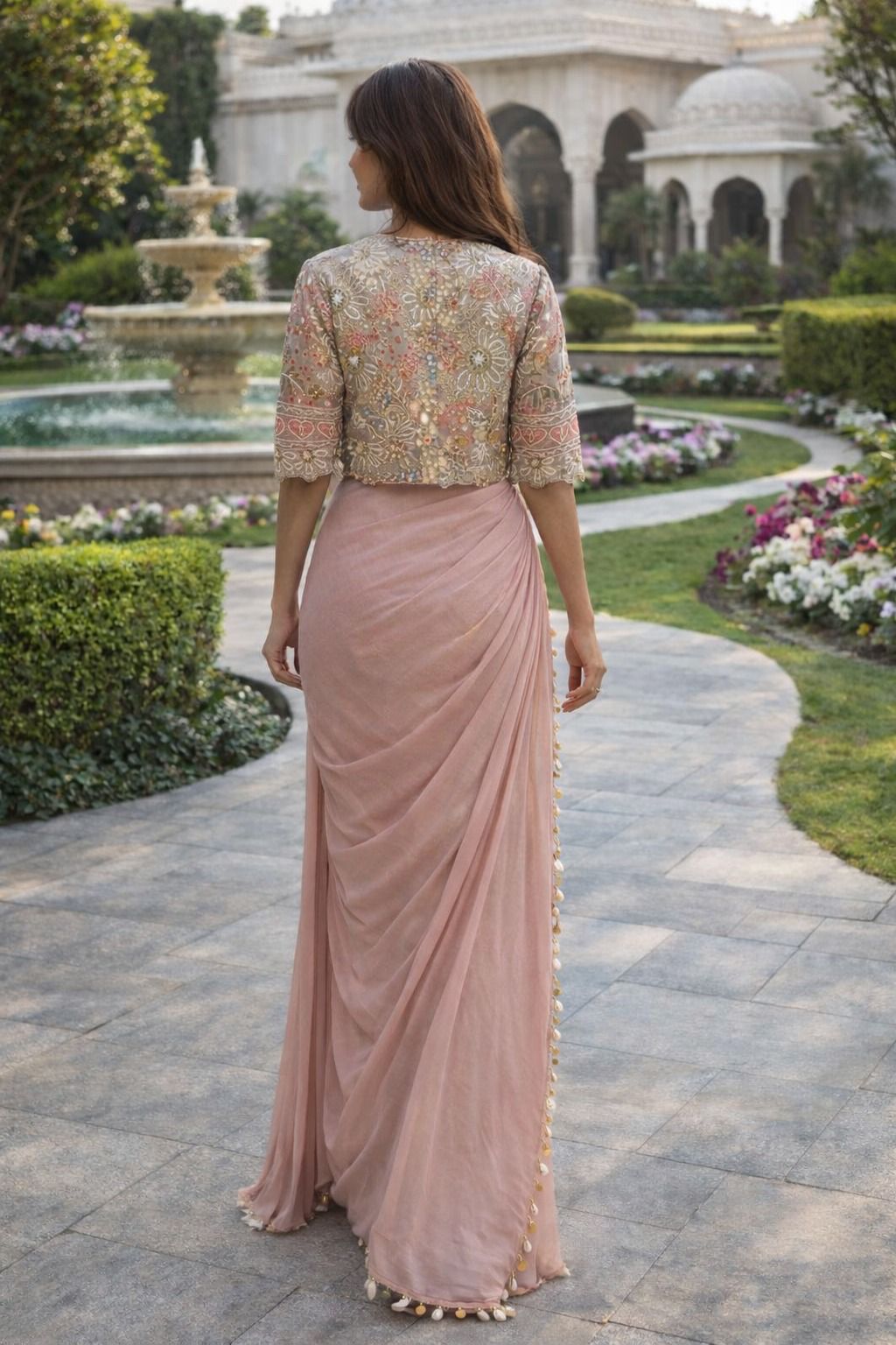 Pink Elegance Designer Crepe Silk Sarees With Jacket