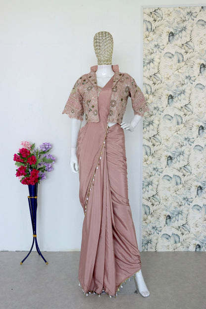 Pink Elegance Designer Crepe Silk Sarees With Jacket