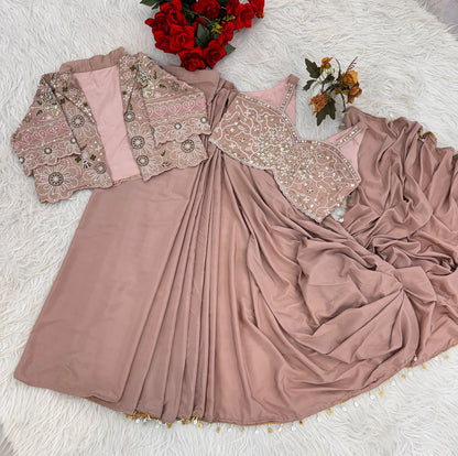 Pink Elegance Designer Crepe Silk Sarees With Jacket