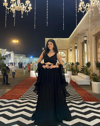 Delightful Black Georgette Lehenga With Sequence Blouse