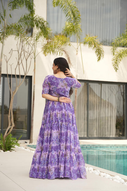 Designer Purple Floral Western Dress For Women