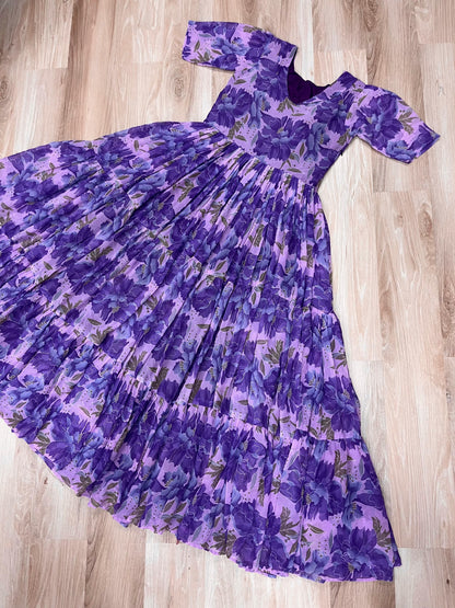 Designer Purple Floral Western Dress For Women