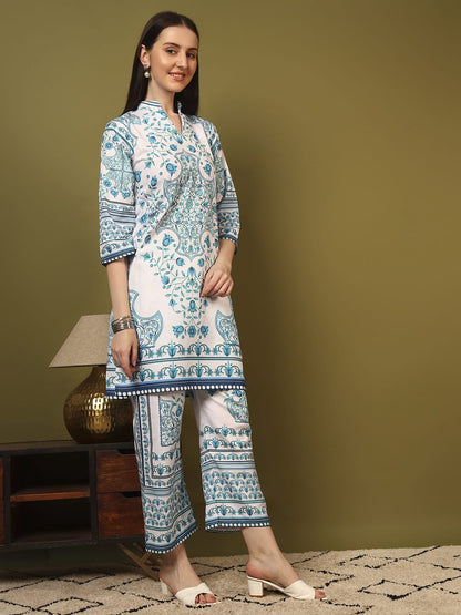 Premium Ethnic Floral Print Kurti Pant Co-Ord Set