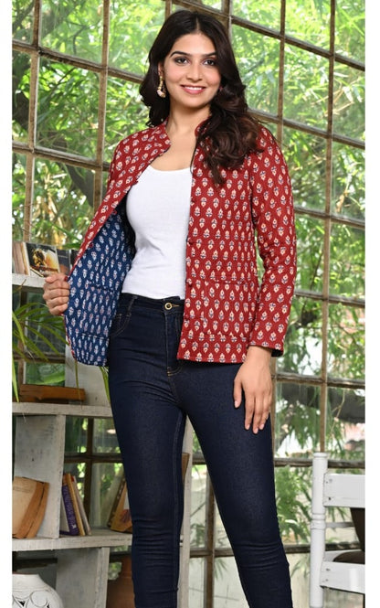 Maroon Printed Cotton Jacket