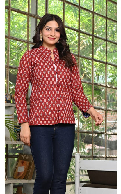 Maroon Printed Cotton Jacket