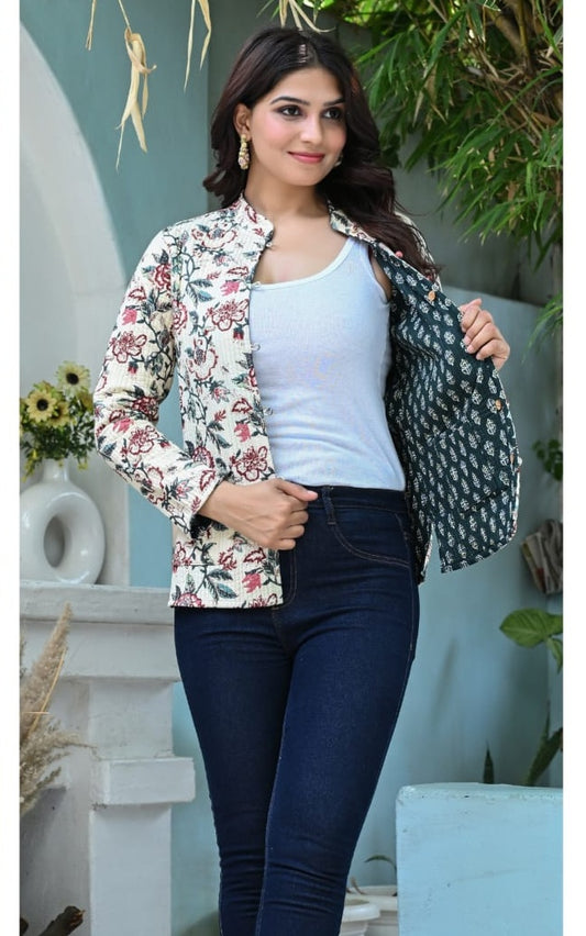 Floral Print Reversible Women Jacket