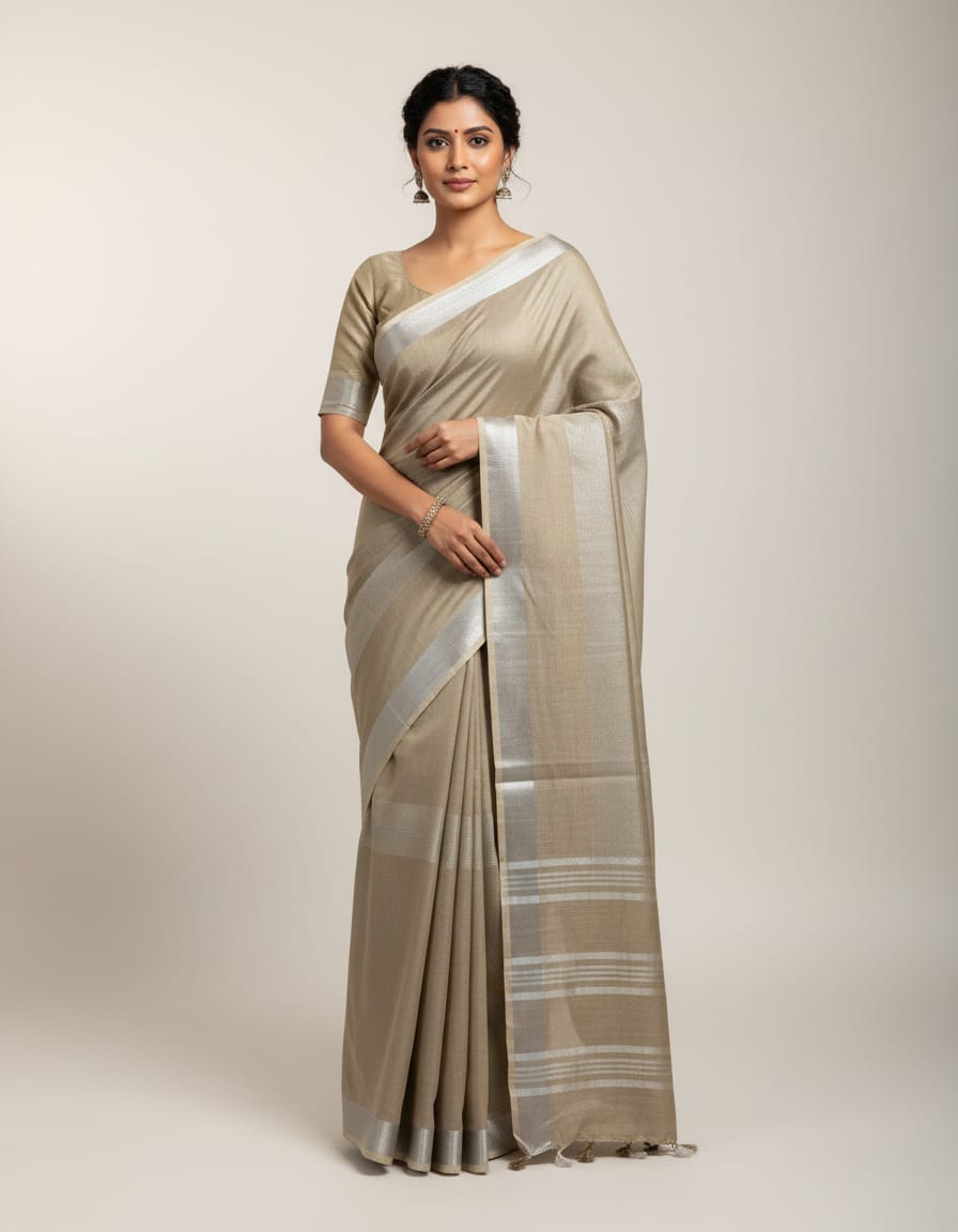 Beige Grace Linen Saree