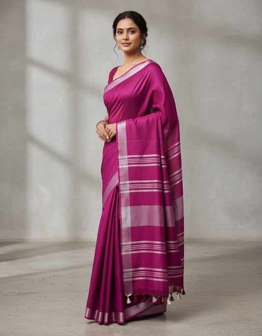 Rani Pink Plain Cotton Daily Wear Saree