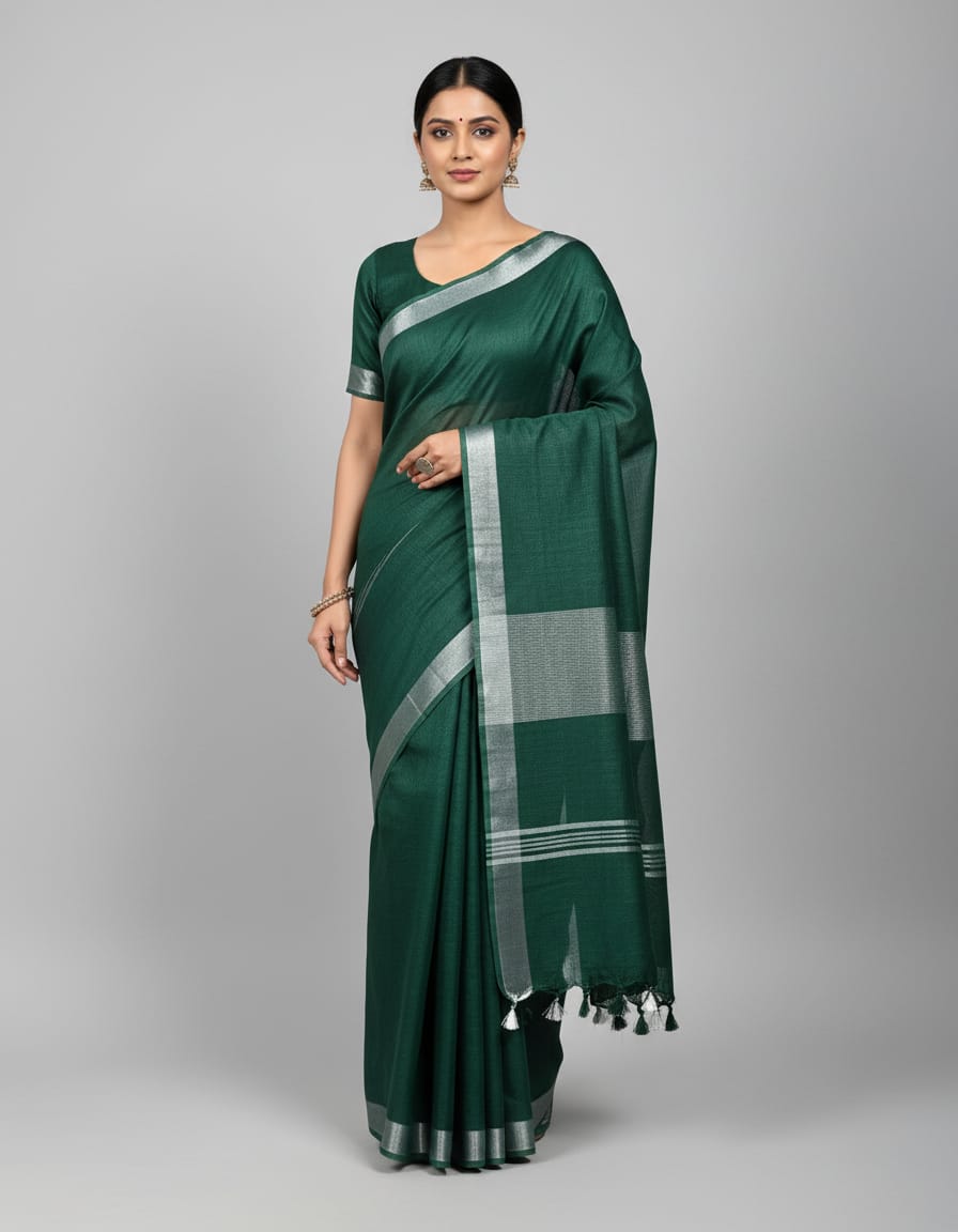 Green Cotton Dye Finish Saree For Women