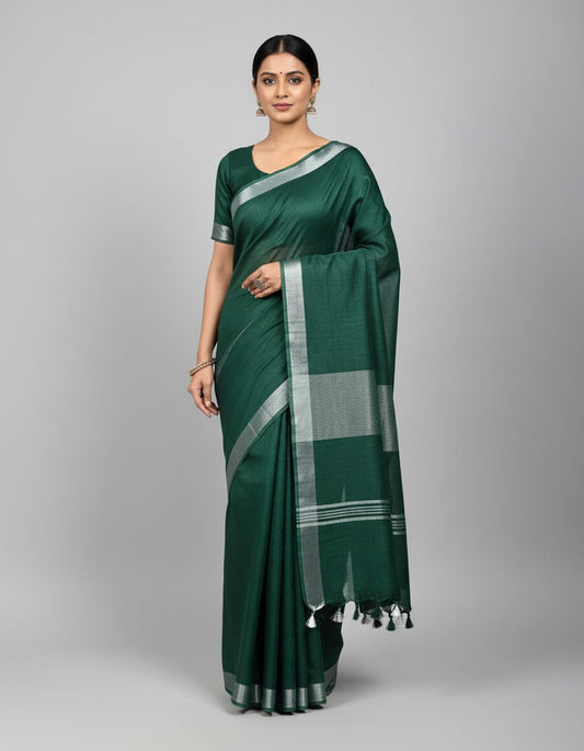 Green Cotton Dye Finish Saree For Women