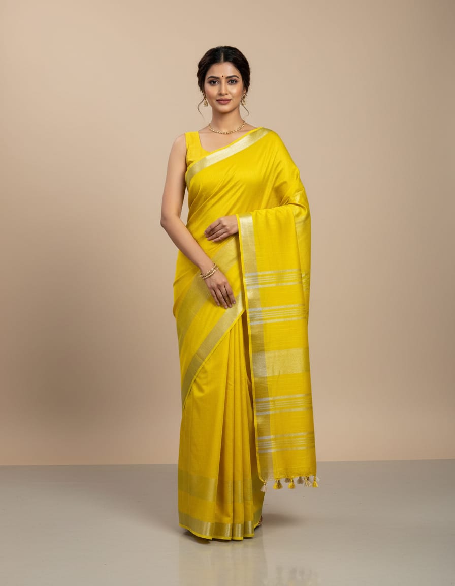 Lightweight Linen Cotton Saree With Beautiful Tassels