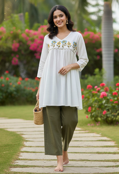 Summer Wear Rayon Embroidered Kurti With Pant