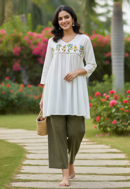Summer Wear Rayon Embroidered Kurti With Pant