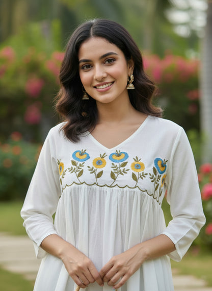 Summer Wear Rayon Embroidered Kurti With Pant