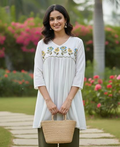 Summer Wear Rayon Embroidered Kurti With Pant