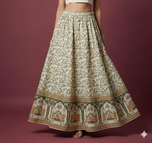 Printed Flared Long Maxi Skirt