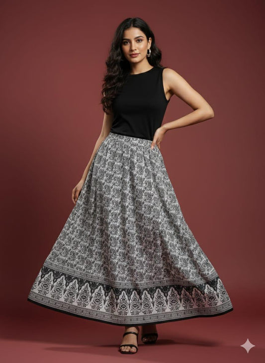 Heritage Print Flared Maxi Skirt
