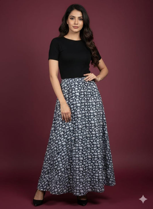 Cotton Jaipuri Border printed long skirt