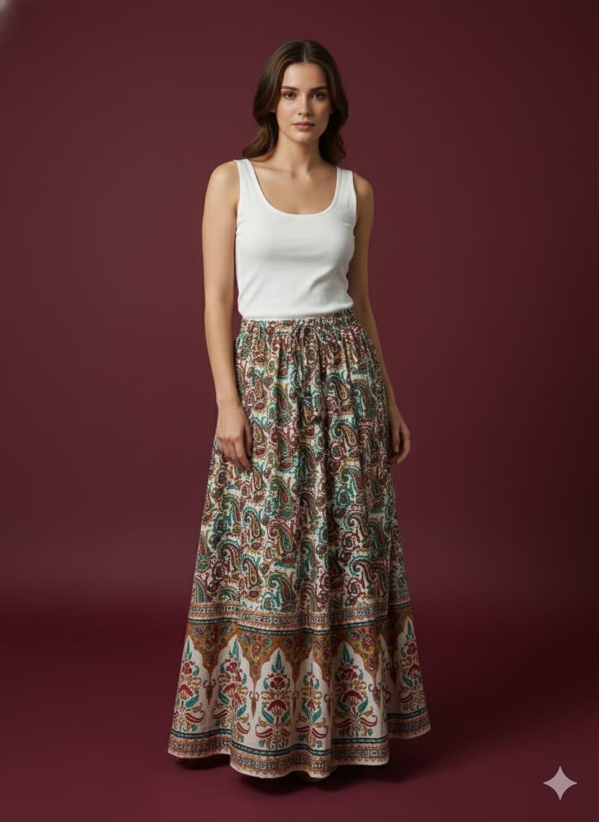 Ethnic Flared Long Maxi Skirt
