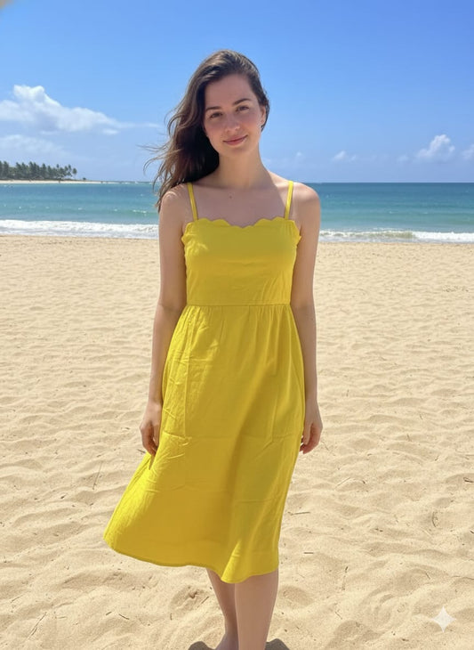 Elegant Yellow Cotton One Piece Dress