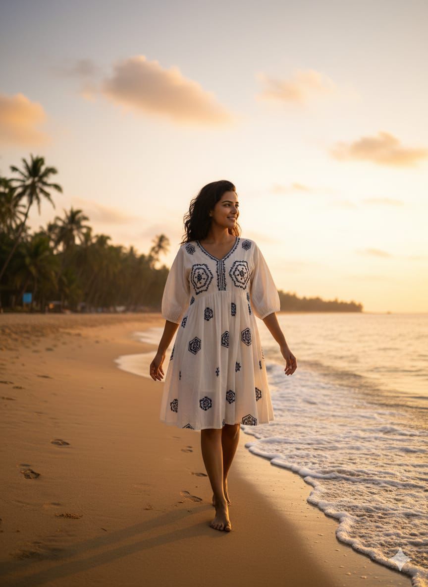 Beach Wear Cotton One-piece Dress