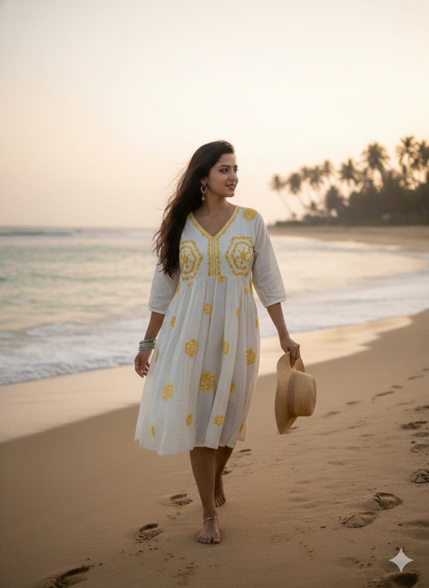 Khadi Cotton  A-line Design One-piece Dress