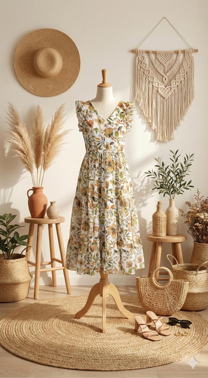 White Chiffon Floral Print One Piece Dress