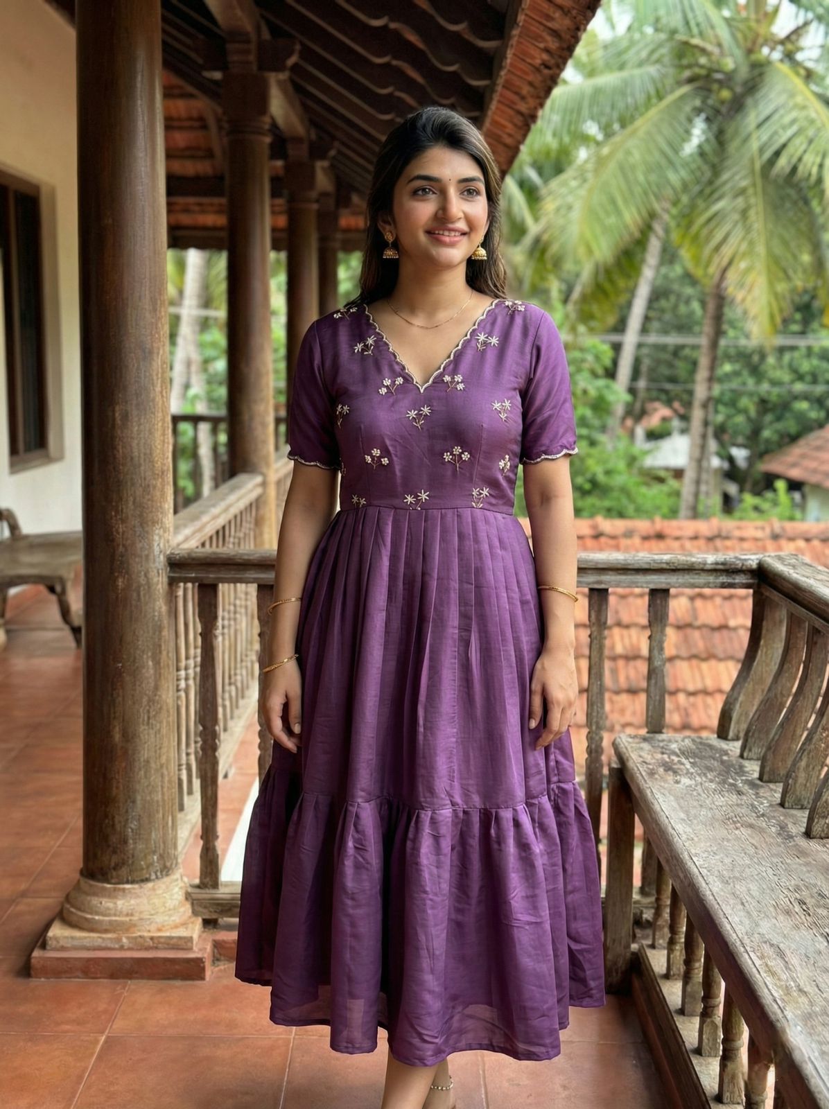 Purple Roman Flared One Piece Dress
