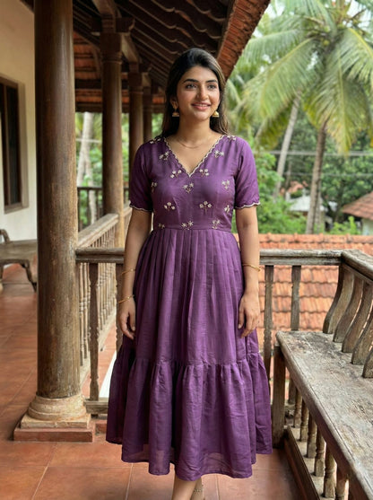 Purple Roman Flared One Piece Dress