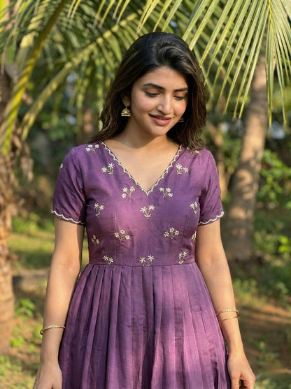 Purple Roman Flared One Piece Dress