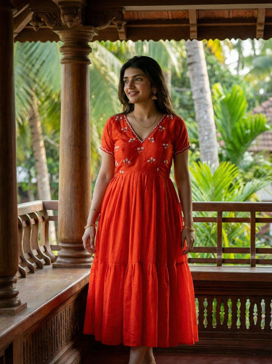 Soft Roman Orange Katdana Handwork One Piece