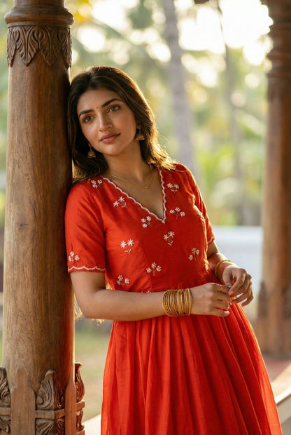 Soft Roman Orange Katdana Handwork One Piece