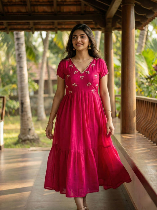 Rani Pink Long One Piece Dress For Women