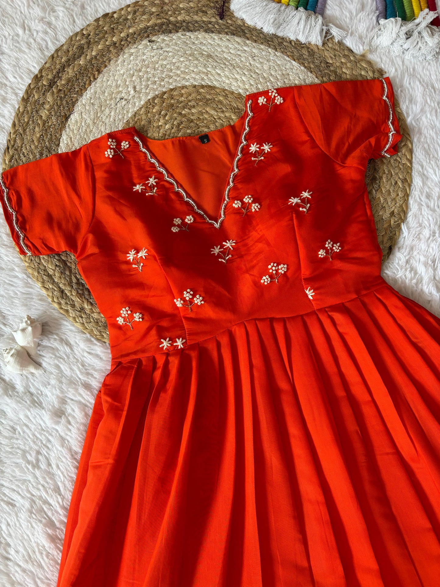 Soft Roman Orange Katdana Handwork One Piece
