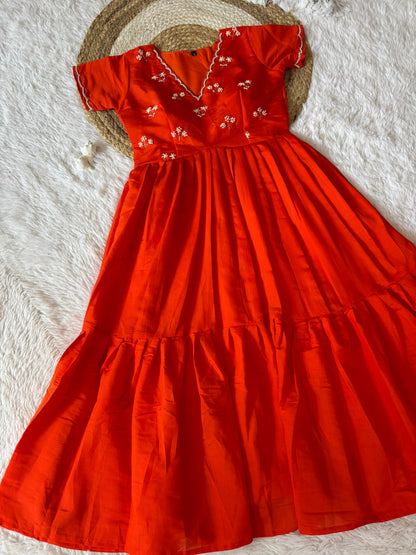 Soft Roman Orange Katdana Handwork One Piece