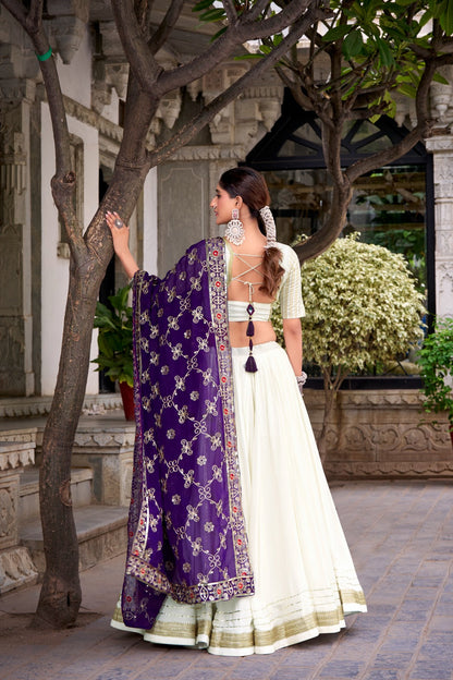 Pure rayon 8 meter flair Navratri lehenga with heavy dupatta and lace zari embroidery