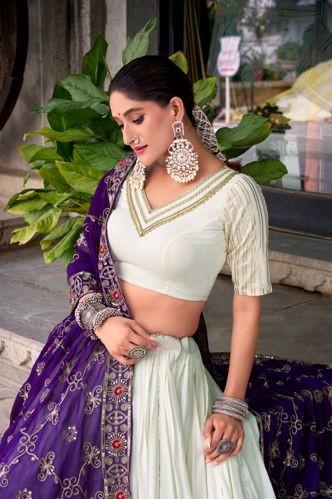 Pure Rayon 8 meter flair Navratri lehenga with heavy sequined dupatta and lace touch up blouse